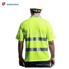 Haute visibilité 100% polyester à manches courtes en cours d&#39;exécution hommes réfléchissant sécurité polo Cool jaune sécurité vêtements de travail haut EN20471